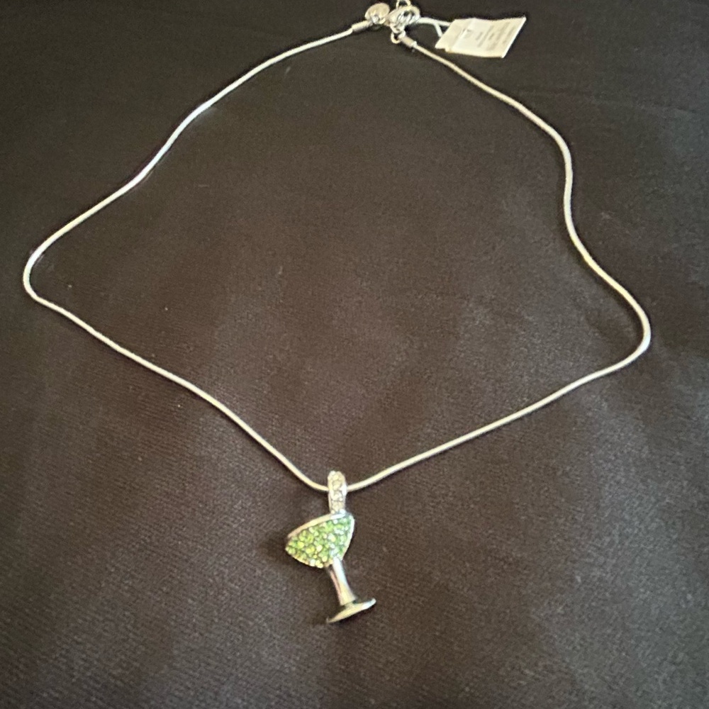 Lia Sophia CHEERS Martini Glass Green Crystals Necklace 16"-19"